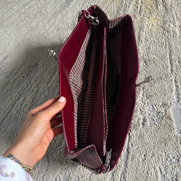 Stella Negro red maroon Italian leather chain shoulder bag clutch - Picture 12 of 12
